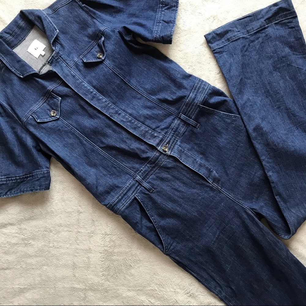 Goop G. Label Katie Stretch Denim Coverall Jumpsuit Dark Wash Large Sz L